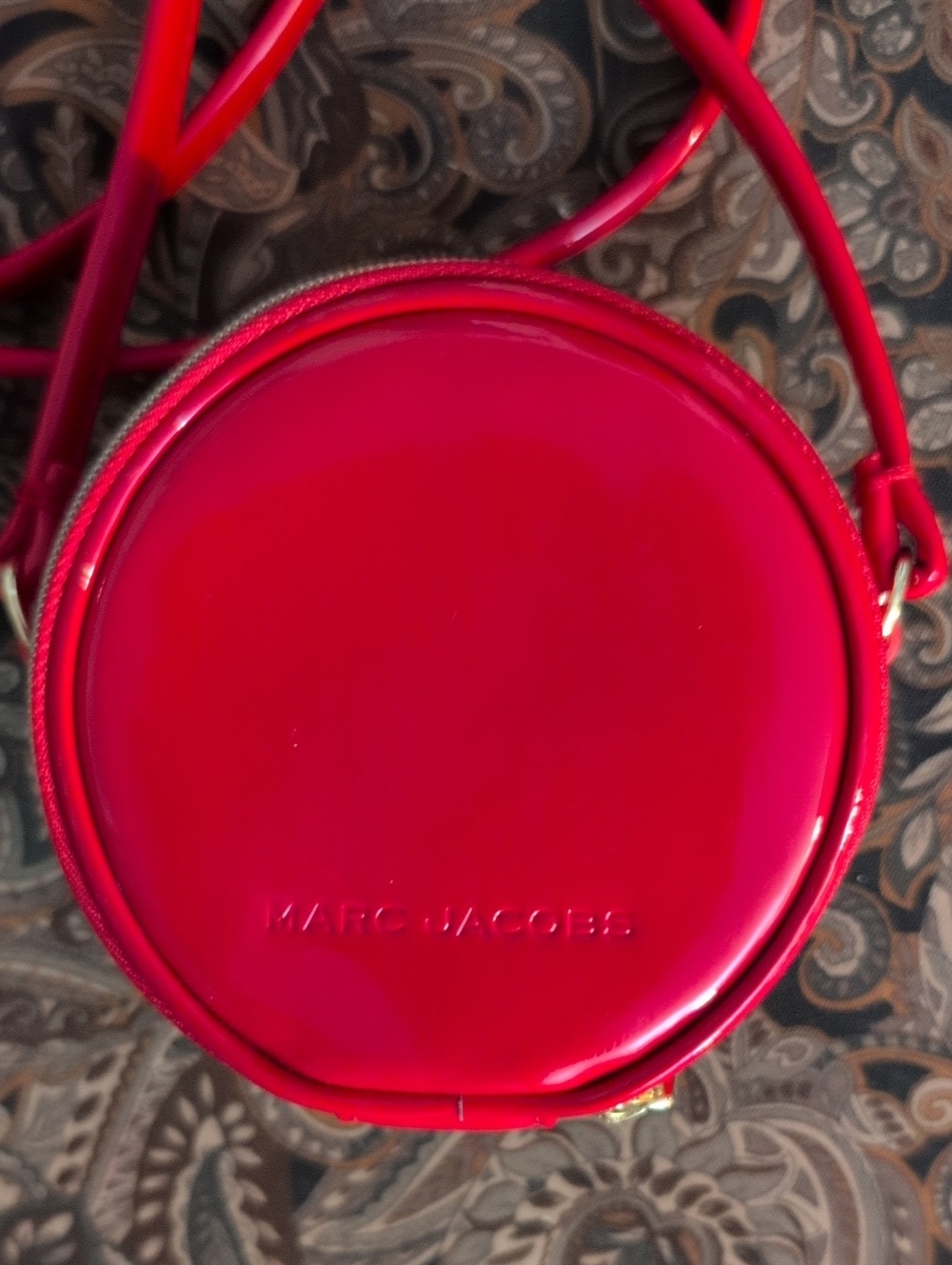 MARC JACOBS Mini 4" Red Patent Leather Crossbody Round Circle Canteen Bag Purse